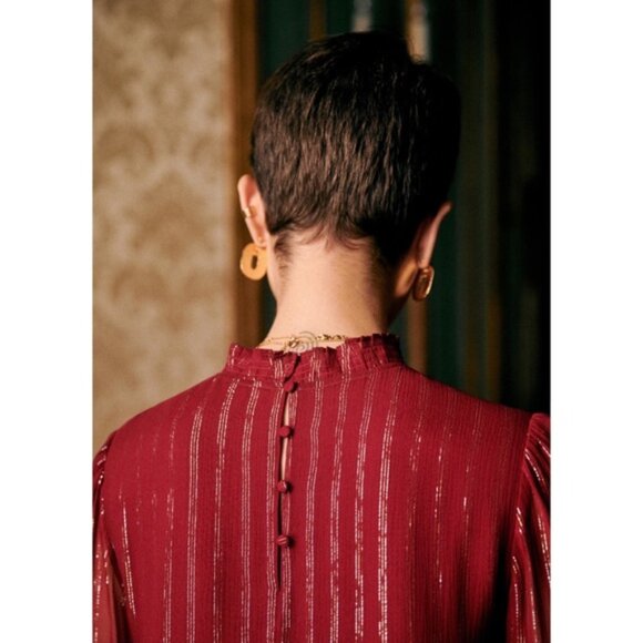 Sezane Odile Silk Metallic Stripe Mini Dress - Picture 5 of 11